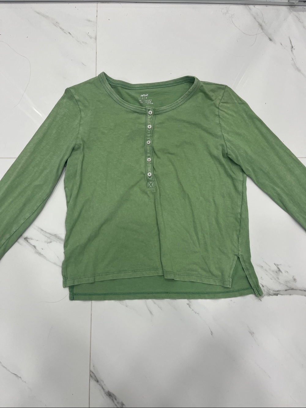 aerie Light Green Long-Sleeve Henley Top